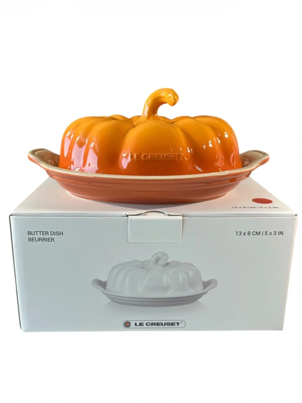 Le Creuset CERAMIC PUMPKIN BUTTER DISH with Lid - MARRONNIER 5”x3”